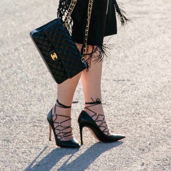 Valentino - Black Lace up Pumps - Picture 4 of 16